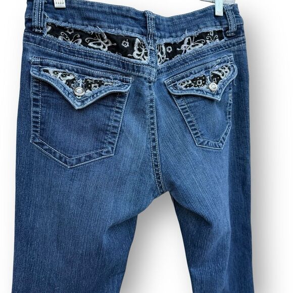 Daniel Jeans Black Silver Embroidered Butterfly Destroyed Straight size 9/10 - Picture 8 of 16